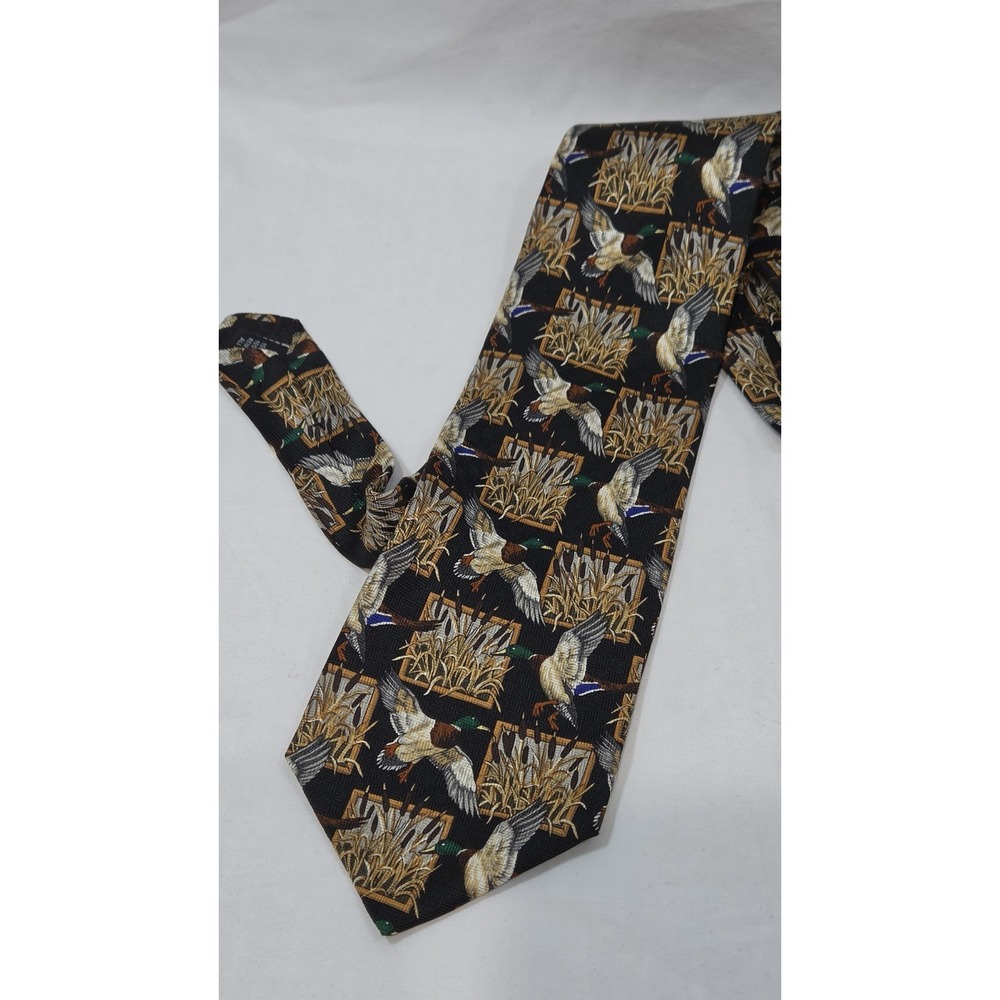 Field & Stream Mallard Duck Necktie Mens OS Black Excellent Wildlife Silk Tie